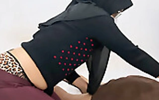 Busty hijab stunner receives a naughty rubdown that turns buy a wild blowbang.