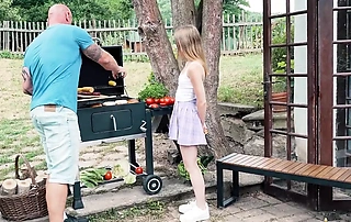 Maya likes her first steamy outdoor threesome at a sizzling summer BBQ.