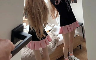 Petite schoolgirl in uniform rails a thick cock before class.