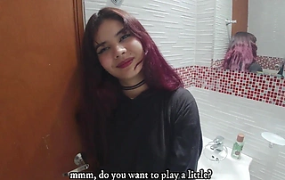 Horny Fellow Fucks His Stepfather's Wife Bet on a support in the Bathroom - Porn in Spanish